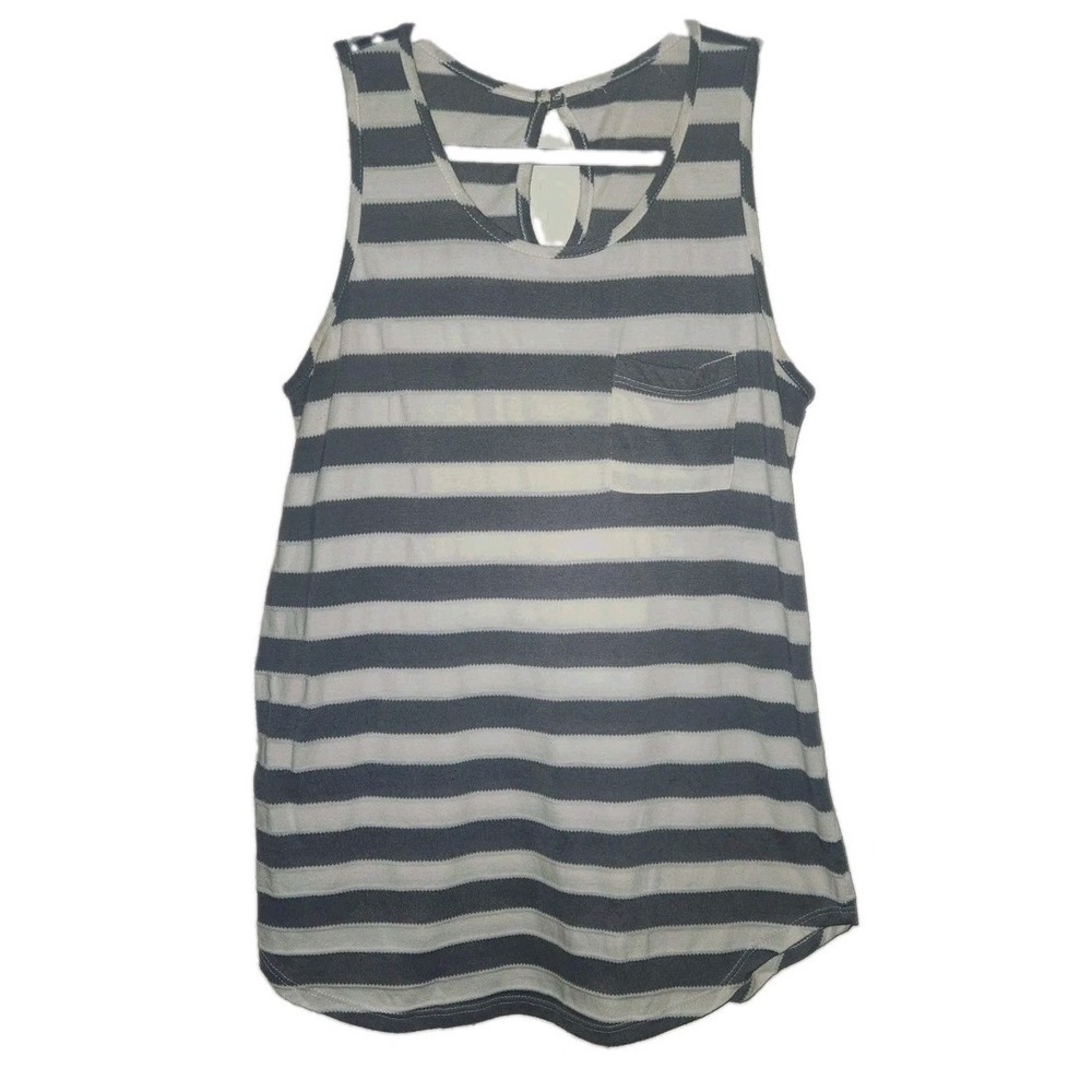 Unbranded Purple Stripe Tank Top Women Medium Relaxed Fit Keyhole Back Basic
